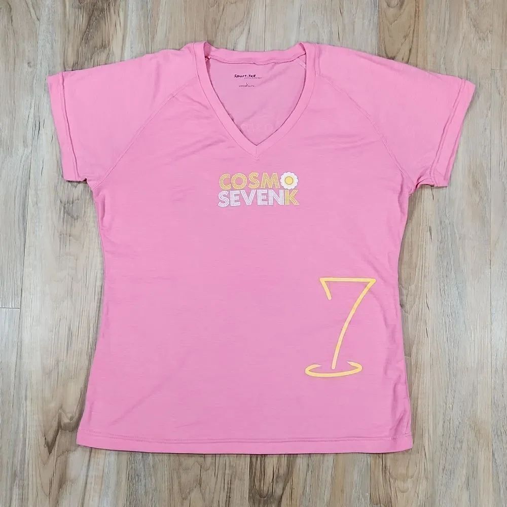 💜Sport Tek Pink Cosmo Run Athletic Vneck Short Sleeve Top Large